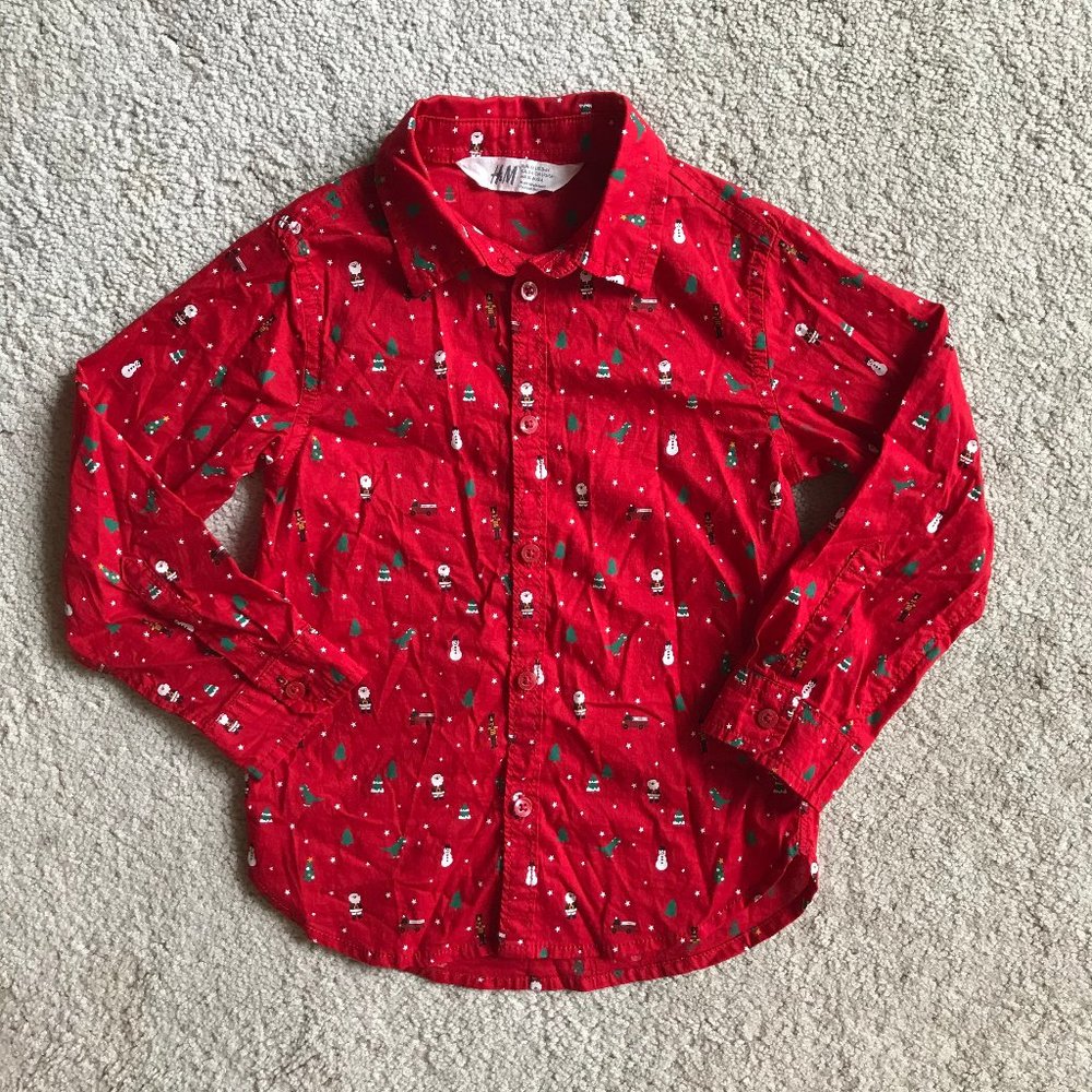 H&M Boys Christmas Button Down Shirt size 2/3T